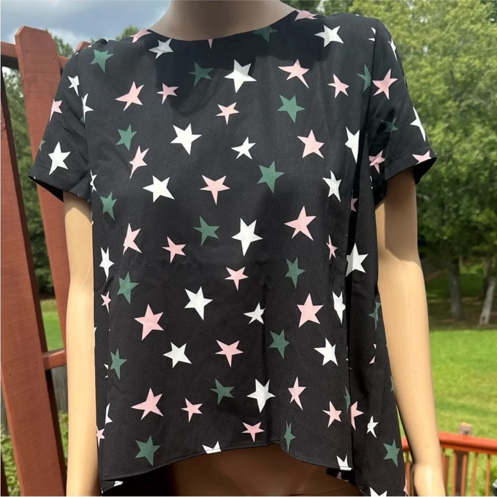 NWT CROSBY by Mollie Burch | Rock Star Print  Shawna Hi-Low Top -Sz S - Picture 7 of 11